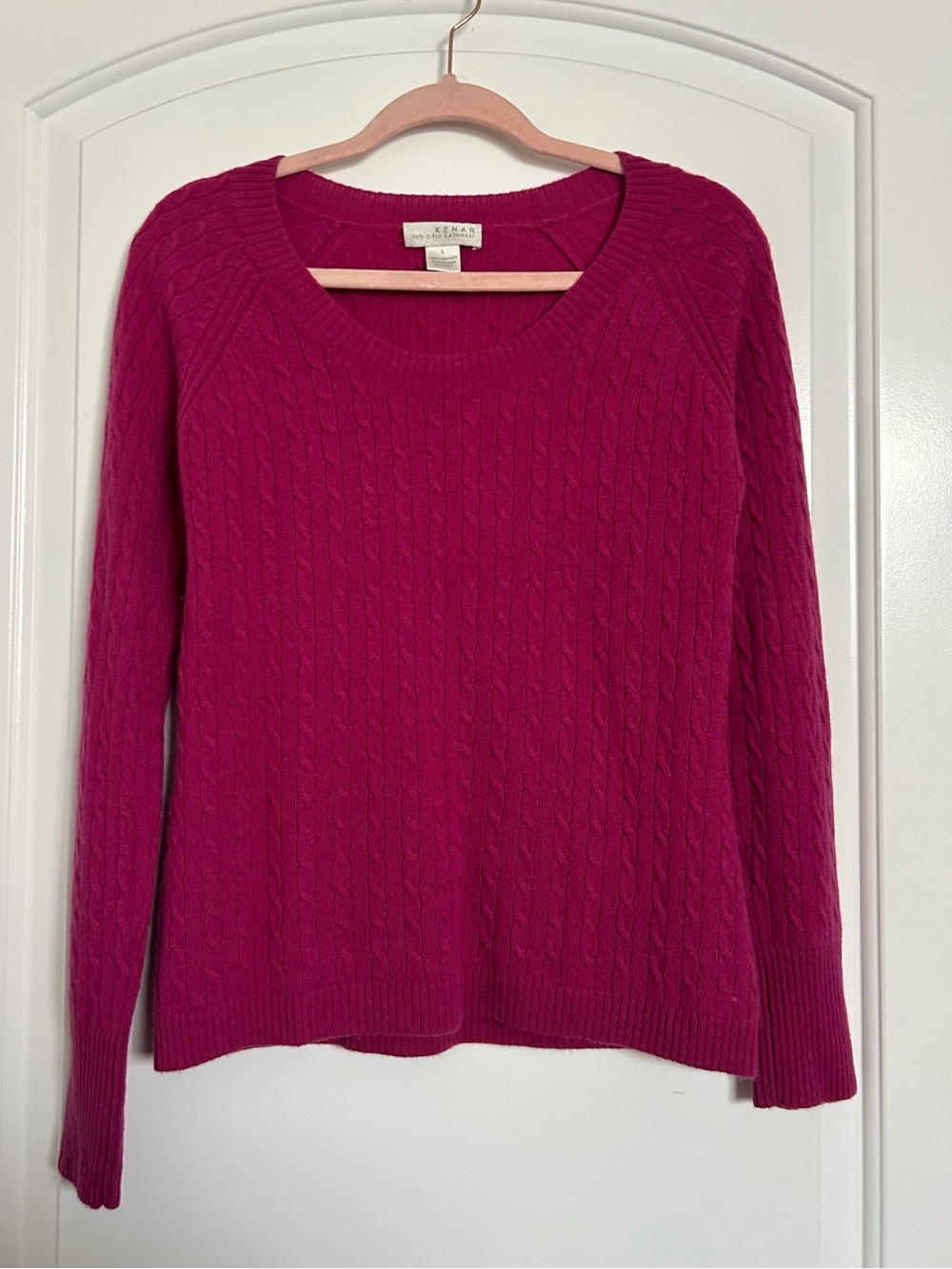 90s Vintage 100% 2 Ply Cashmere Cable-Knit Crew Sweater size L preppy chic y2k